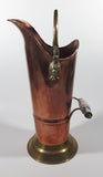 Vintage Lions Head Copper and Brass 13 1/4" Tall Ash Scuttle Bucket with Delft Blue Porcelain Hand Painted Handle