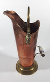 Vintage Lions Head Copper and Brass 13 1/4" Tall Ash Scuttle Bucket with Delft Blue Porcelain Hand Painted Handle