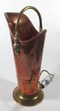 Vintage Lions Head Copper and Brass 13 1/4" Tall Ash Scuttle Bucket with Delft Blue Porcelain Hand Painted Handle
