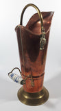 Vintage Lions Head Copper and Brass 13 1/4" Tall Ash Scuttle Bucket with Delft Blue Porcelain Hand Painted Handle