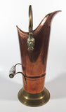 Vintage Lions Head Copper and Brass 13 1/4" Tall Ash Scuttle Bucket with Delft Blue Porcelain Hand Painted Handle