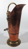 Vintage Lions Head Copper and Brass 13 1/4" Tall Ash Scuttle Bucket with Delft Blue Porcelain Hand Painted Handle