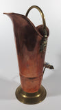 Vintage Lions Head Copper and Brass 13 1/4" Tall Ash Scuttle Bucket with Delft Blue Porcelain Hand Painted Handle