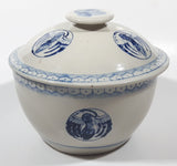 Vintage Chinese Phoenix or Crane Bird Blue and White Heavy Stoneware Soup Rice Tureen Bowl with Lid