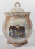 Rare Vintage Old Coach House York Woolhampton Bristol Stratford Iridescent White Peach 7 1/2" Tall Jar with Lid