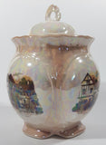 Rare Vintage Old Coach House York Woolhampton Bristol Stratford Iridescent White Peach 7 1/2" Tall Jar with Lid