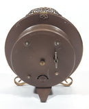 Antique Petit Point Embroidered Colorful Flower Bouquet Ornate Brass Filigree Gilt Wind Up Vanity Dressing Table Clock Made in GT. Britain