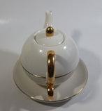 White and Gold Trim Combination Teapot Tea Cup Ceramic Collectible