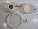 White and Gold Trim Combination Teapot Tea Cup Ceramic Collectible