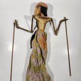 Antique Indonesian Wayang Golek 24" Hand Made Wood Theater Puppet In Traditional Batik Clothing