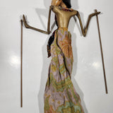 Antique Indonesian Wayang Golek 24" Hand Made Wood Theater Puppet In Traditional Batik Clothing