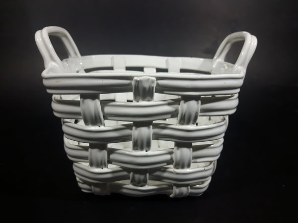 Vintage White Woven Porcelain Basket with Handles - Treasure Valley Antiques & Collectibles