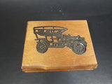 1980s Wooden Playing Card Box w/ Model-T Brass Decor - No cards - Treasure Valley Antiques & Collectibles